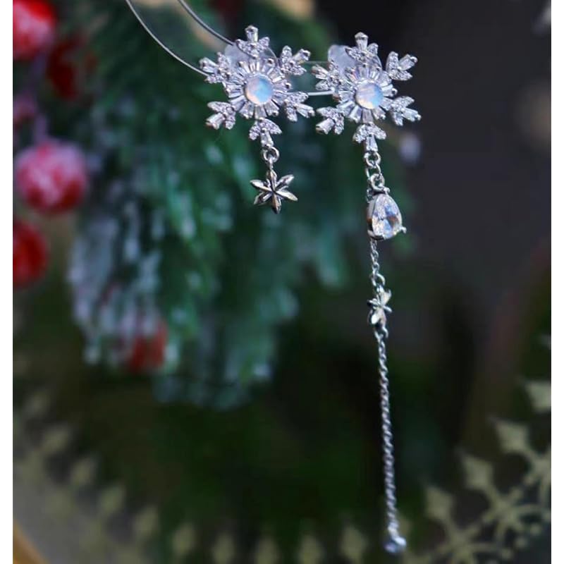Chynian Earrings Snowflake Winter Ladies' Popularity Earrings Christmas Cute Asymmetrical Zirconia Luxury Platinum Plated Compatible with Metal