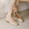 Nude Leather Shoes Women's Thick Heel New Middle Heel Women's Shoes Summer Soft Leather Not Tired Feet Single Shoes