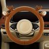 Plush Reindeer Antler Design Steering Wheel Cover Winter Universal Soft Fluffy Handbrake Shift Cover Auto Interior Accessories.