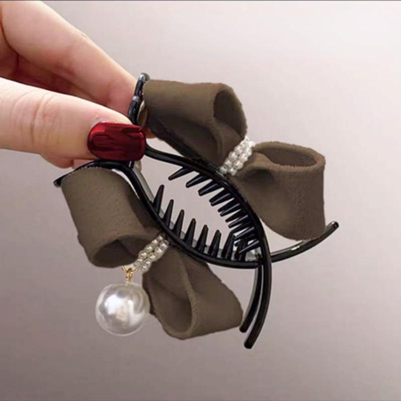 Нежная бархатная заколка для волос с бантом, большая заколка для волос премиум-класса, заколка для волос с французским жемчугом на спине