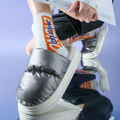 Модные хлопковые тапочки в виде хлеба для мужчин, водонепроницаемые, с мягкой подошвой, удобные домашние хлопковые туфли, тренд для пар, металлический цвет, теплые домашние клоги