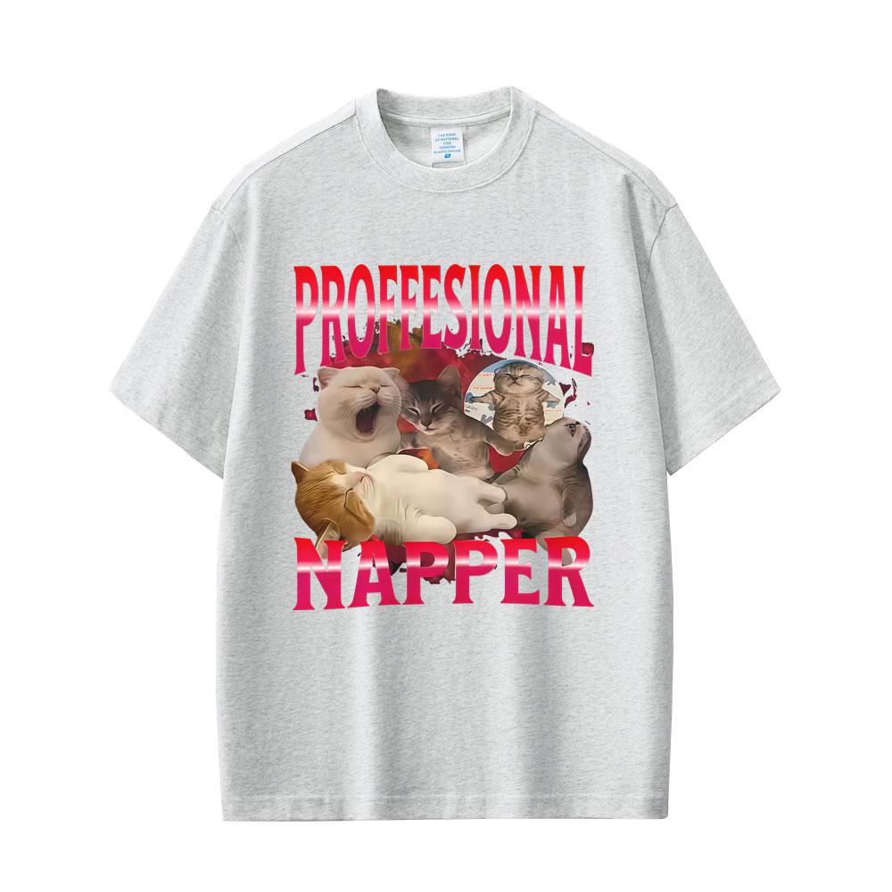 Professional Nap Cat Lover Funny Graphic T-shirt Unisex Women Casual Humor T-shirts Unisex's Cotton Oversized Short Sleeve T Shirts