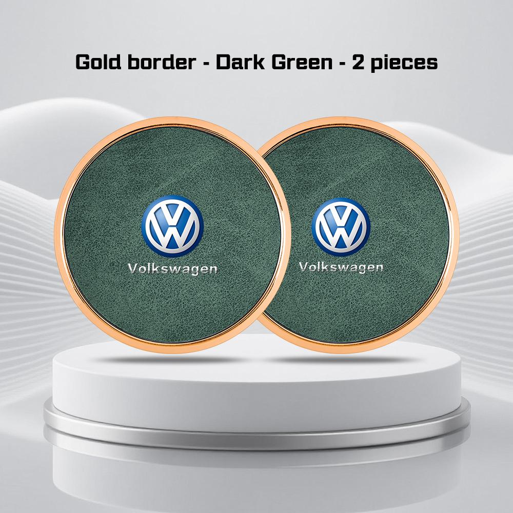 2Pcs Alloy Leather Car Coaster For Volkswagen GTI Golf Polo 6 7 Passat VW CC Tiguan T-ROC Water Cup Mat Anti-slip Pad Accessorie zj1