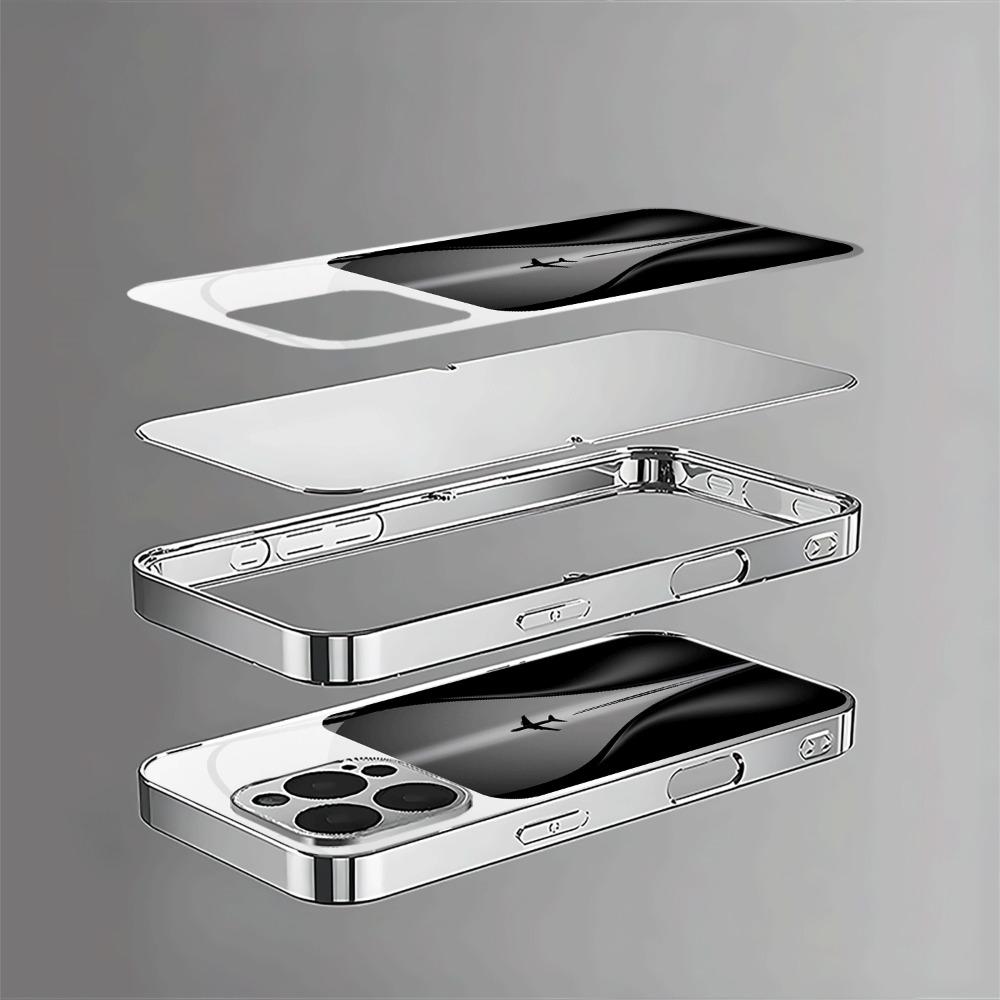 Чехол из закаленного стекла с траекторией полета самолета, подходит для iPhone 17 16 15 14 13 12 11 Pro Max Plus, противоударная задняя крышка