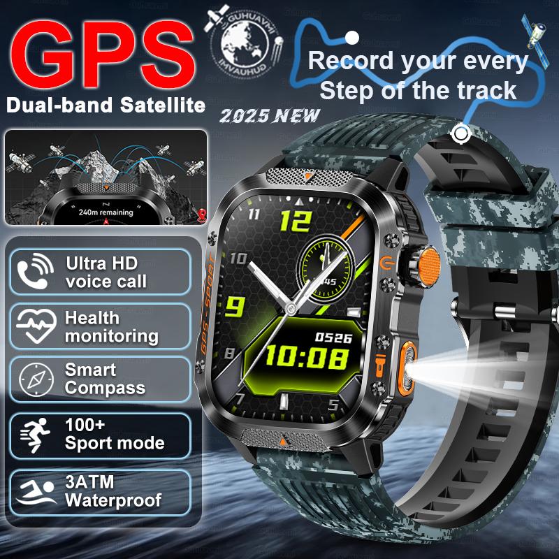 2026 Новые Военные Мужские Умные Часы со Встроенным GPS, Компас, Альтиметр, Водонепроницаемость 3ATM, Bluetooth-звонки, Пульсометр, Спортивные, Фитнес Умные Часы