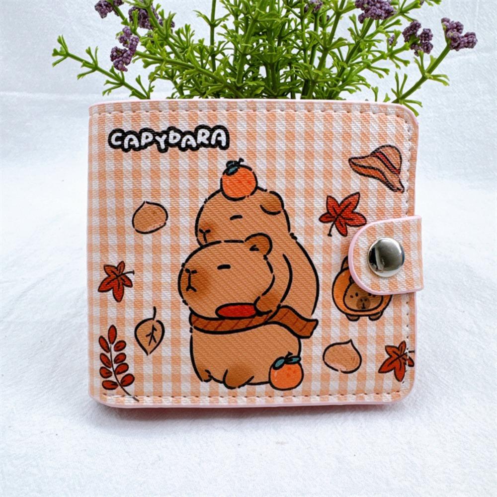 New Capybara Coin Purse With Buttons Mini Card Holder PU Leather Short Wallet Women Girls