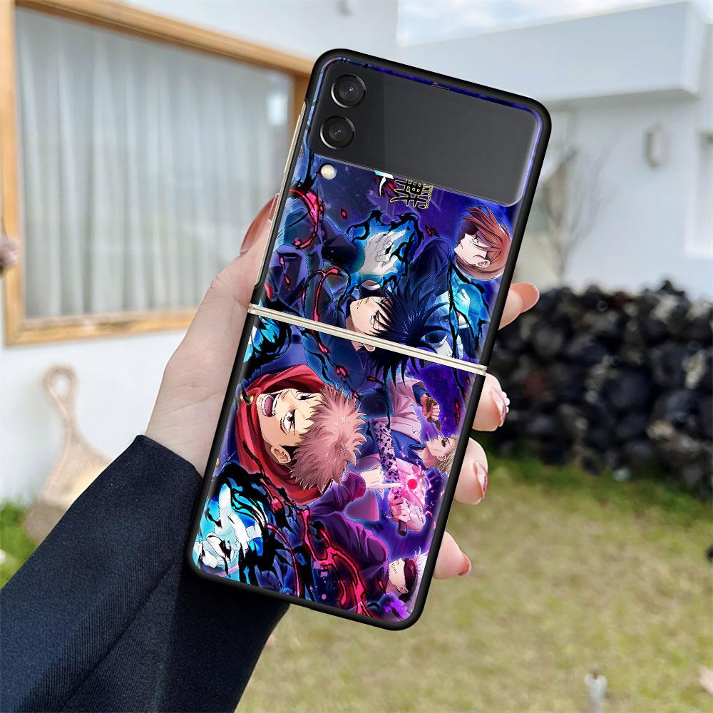 Роскошный чехол для Samsung Galaxy Z Flip 4 3 5G Черные жесткие ПК чехлы для телефона Модная задняя крышка ZFlip Funda Jujutsu Kaisen Аниме-оболочка