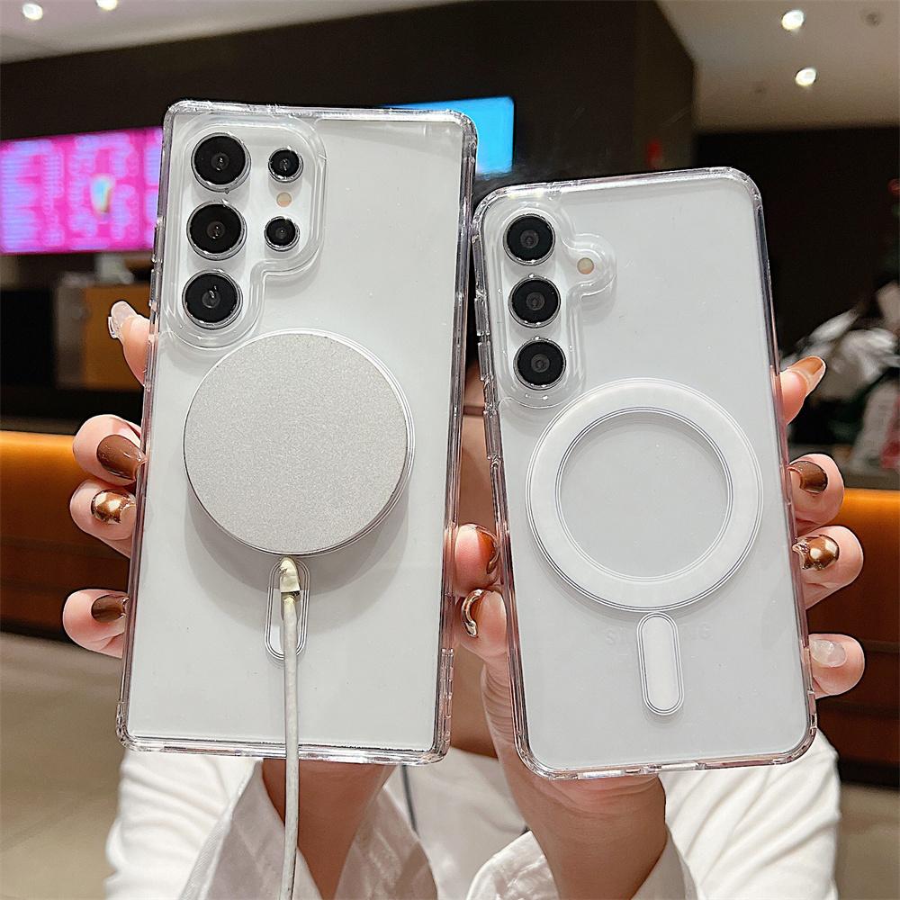 For Magsafe Wireless Charge Case For Samsung S25 S24 S23 S22 S21 S20 FE Ultra Plus A56 A36 A26 A16 A06 A55 Clear Acrylic Cover