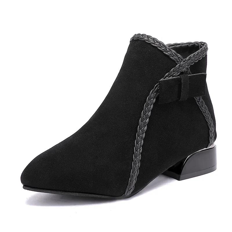 2024 Autumn Winter Women's PU Short Boots Ladies Fashion Bow Side Zipper Middle Warm Casual Elegant Suede Ankle Boots Plus Size