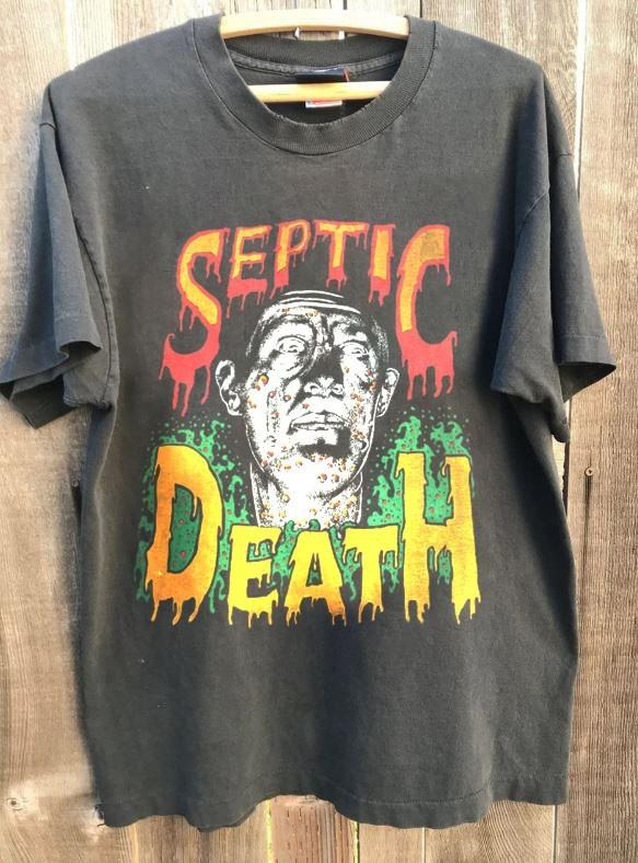 Винтажная футболка с графикой группы Septic Death Угольно-серый Хлопок Унисекс S-5XL KH17919