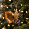 Realistic Squirrel for Home Decor Christmas Ornaments Tree, Cute Felt Plush Woodland with Pine Tree Hanging Decorations Cone, Forest Animal Decoration