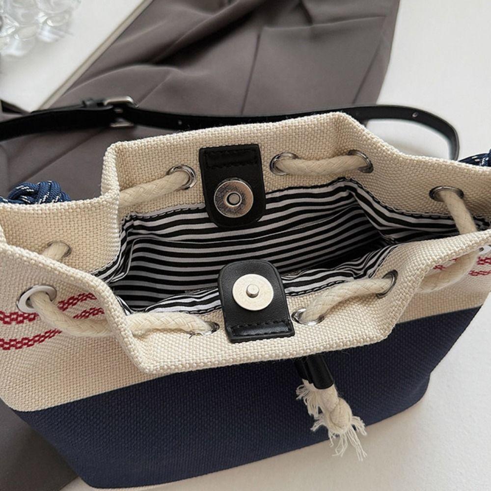 Korean Style Retro Canvas Bucket Bags Purse Crossbody Bag Patchwork String Crossbody Bag Wallet Bags Large Capacity
