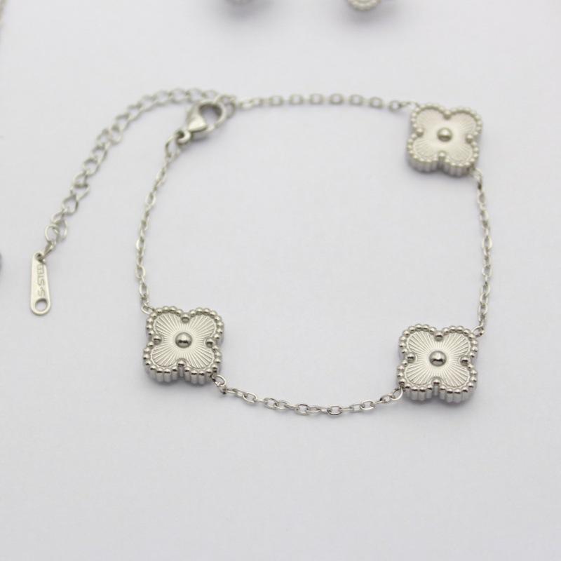 3шт простой темпераментный комплект украшений из клевера браслет ожерелье серьги лазер титановая сталь модные универсальные украшения