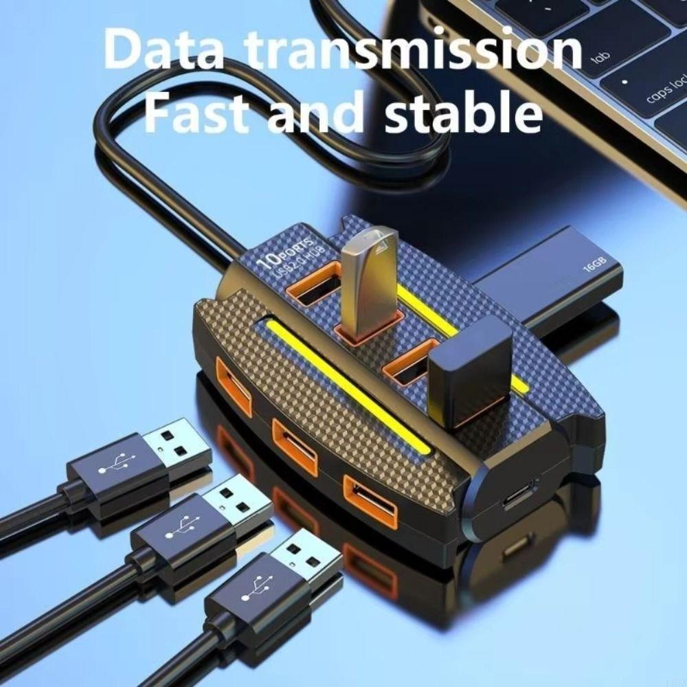 Расширитель на 10 портов USB 2.0 с RGB-подсветкой, расширитель USB-портов, аксессуары для мобильных телефонов