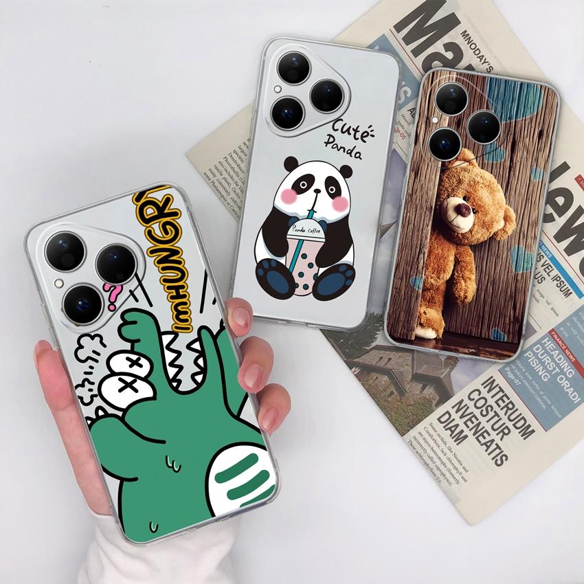 Для Huawei Honor 400 Magic5 Pura 80 Ultra Pro Прозрачный противоударный чехол для телефона с милым узором панды, мягкий силиконовый чехол премиум-защиты для корпуса Huawei