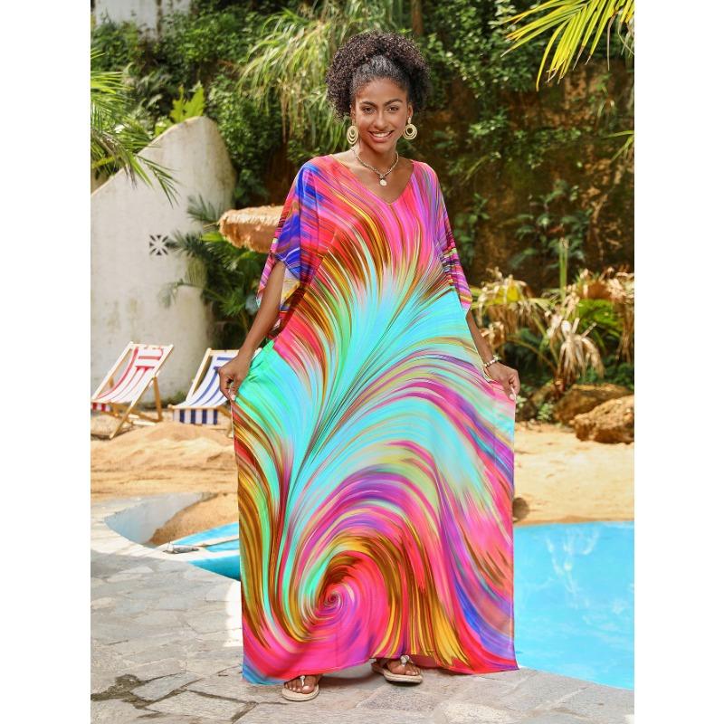 Плюс Размер Женщин Новый Принт Пляжный Свободный Платье Праздничный Бикини Накидка