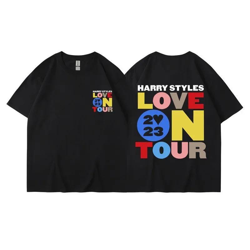 Гарри Стайлс Love On Tour Мужская Летняя Футболка с Коротким Рукавом 100% Хлопок Y2K Хип-Хоп Уличный Повседневный Модный Топ Футболки