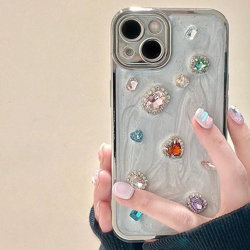 Трехмерный сверкающий драгоценный камень Подходит для чехла iPhone 13 15 12 14 11 Pro Max Всесторонний защитный чехол от падения