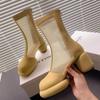 Fashion 2024 Summer Women's Sandals New Round-heeled Thick-soled Transparent Leather Mesh Boots Woman Zipper High Back