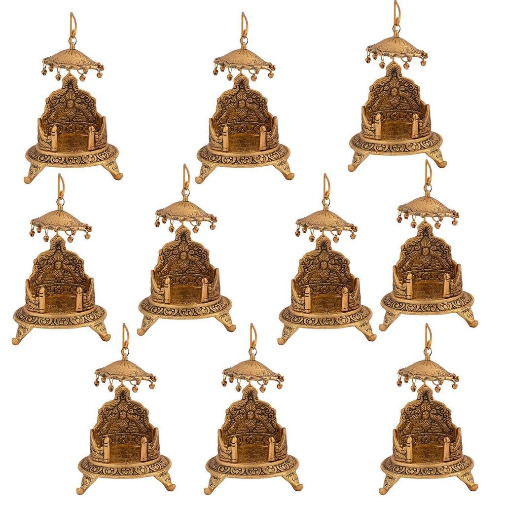 Metal Singhasan Oval Shaped for Ganesha Krishna God Idols - Gold Plated Ladoo Gopal Pooja Chowki for Temple Mandir Puja Idol Decoration Items