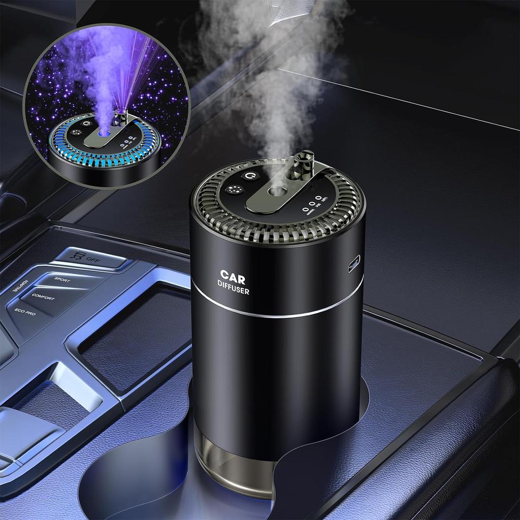 Умный автомобильный освежитель воздуха, автомобильный диффузор эфирного масла со звездным проектором, в том числе 2 натуральных эфирных масла, всего 160 мл, автоматическое открытие/гуань
