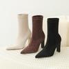 9cm Thick Heel Sock Flock Women Boots Pointed Toe Ankle Booties Sexy Female Shoes Plus Size 34-42