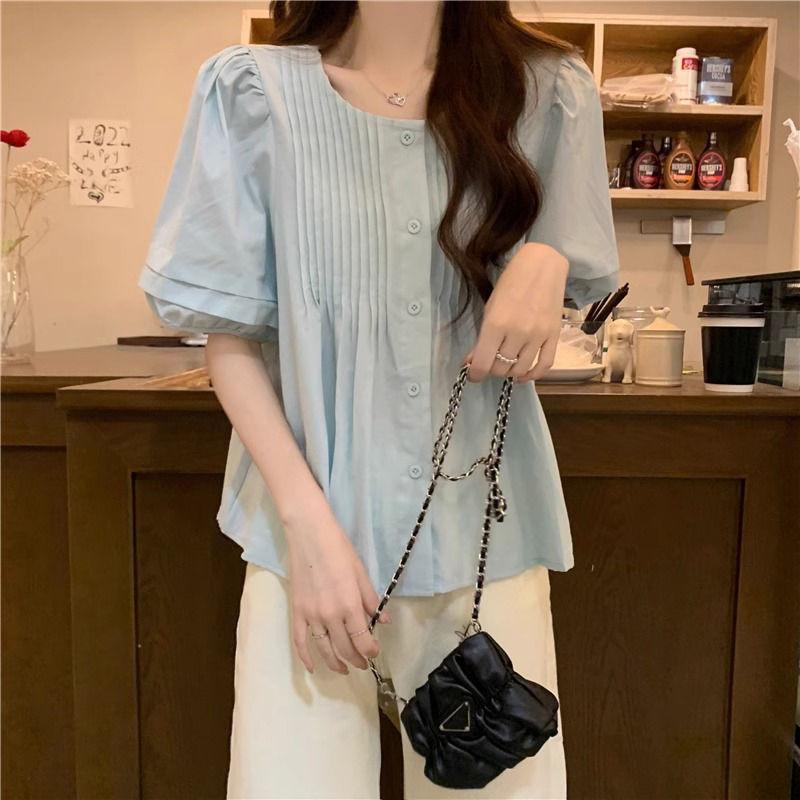 Retro Gentle Style Single Row Multi Button Shirt for Early Spring New Women's Loose Top