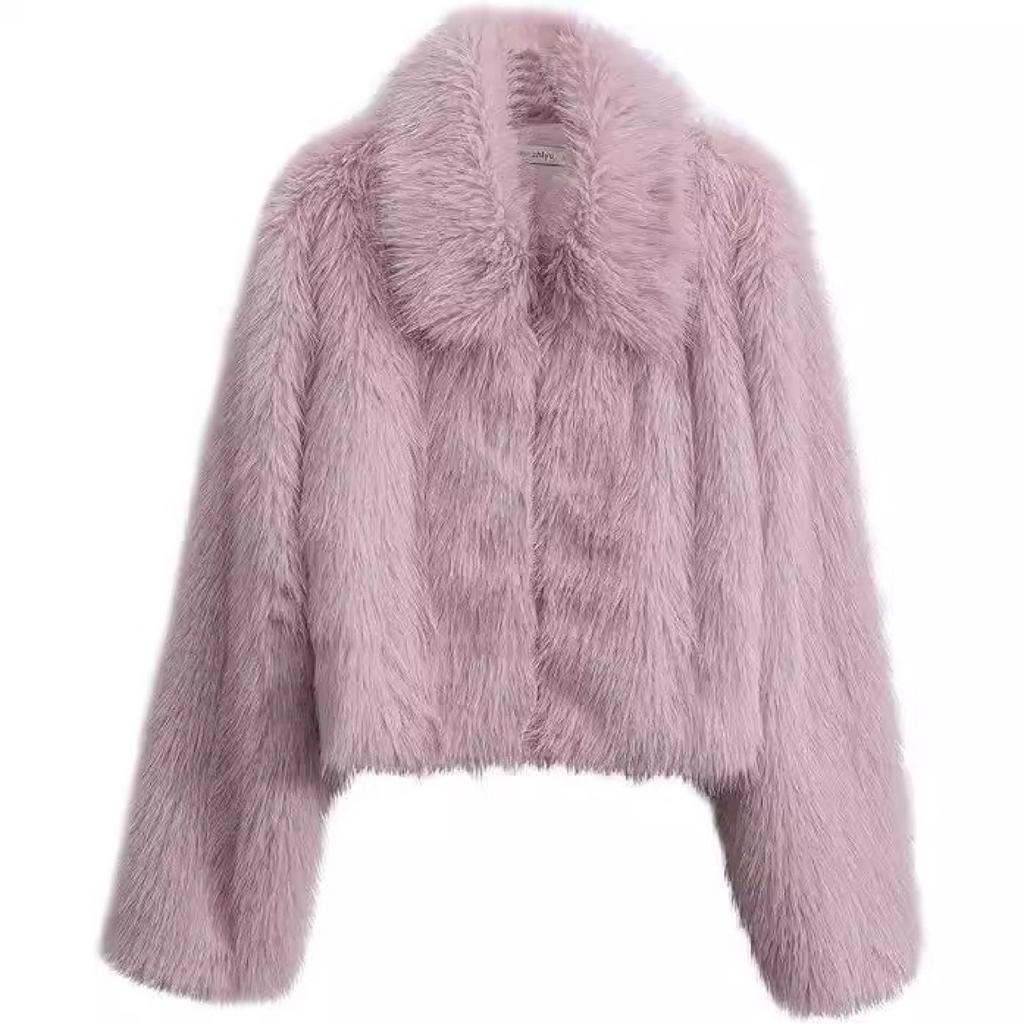 Europe, America, autumn and winter imitation fox hair warm fur coat women's short small lapel toka hair artificial fur