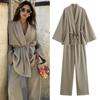 2024 Summer Women's Double-breasted Kimono Top & Straight-leg Pants Set