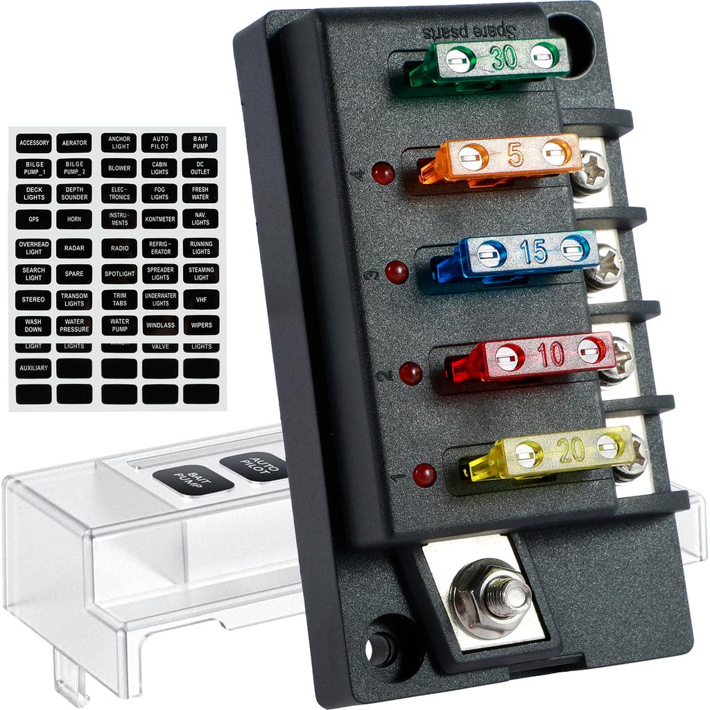 4/6 Way Fuse Block 12V Blade Fuse Box Holder with LED Indicator Waterproof Cover Safe Compact Circuit Fuse Box Dust-Proof Car