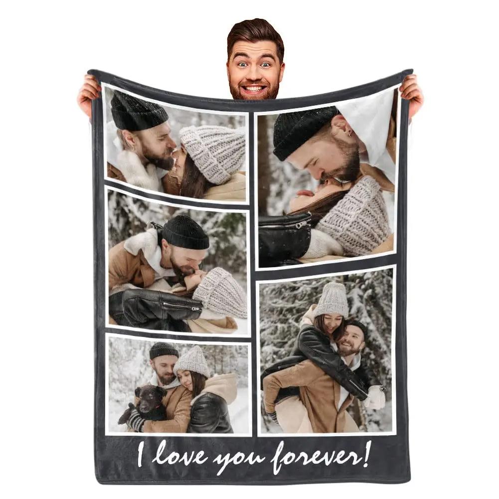 Personalized With Photo Blankets Collage Text Flannel Blankets Family Couple Friends Gifts