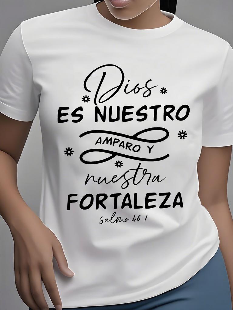 God'S Protection and Power" Inspirational Quote T-Shirt for Women - Casual Summer Short Sleeve Crew Neck Tee with Spanish Scripture Design,