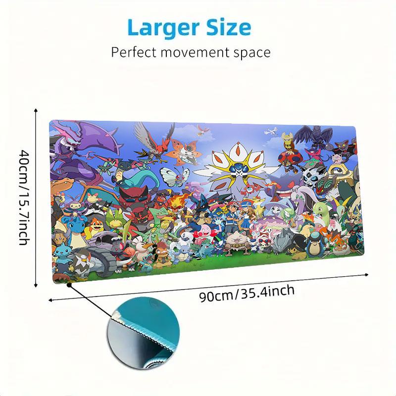 Cute Pokemon Mouse Pad, Large Gaming Desk Mat, Non-slip XXL Mousepad for Laptop & Tablet, Mini PC Playmat with Stitched Edges