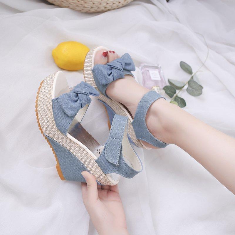 Brand New Ladies Platform Sandals Fashion Bow Mixed Colors Wedges High Heels Women's Fish Mouth Sandals Casual Party Shoes