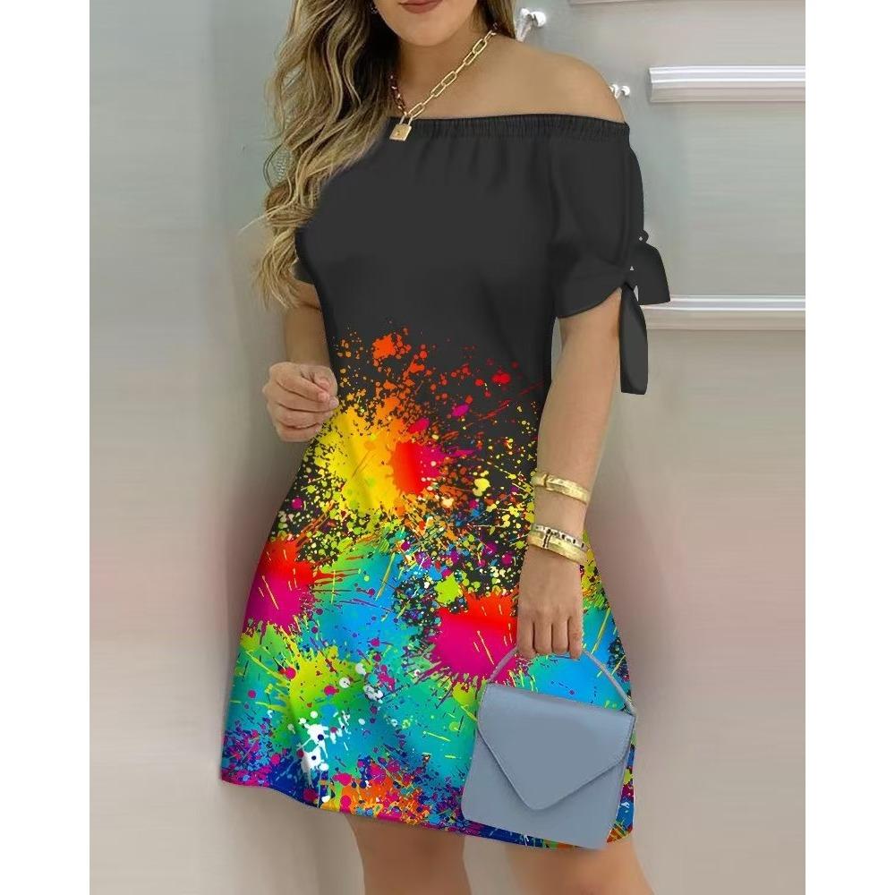 Женская мода лето весна однотонный принт с коротким рукавом на одно плечо с высокой талией повседневные платья