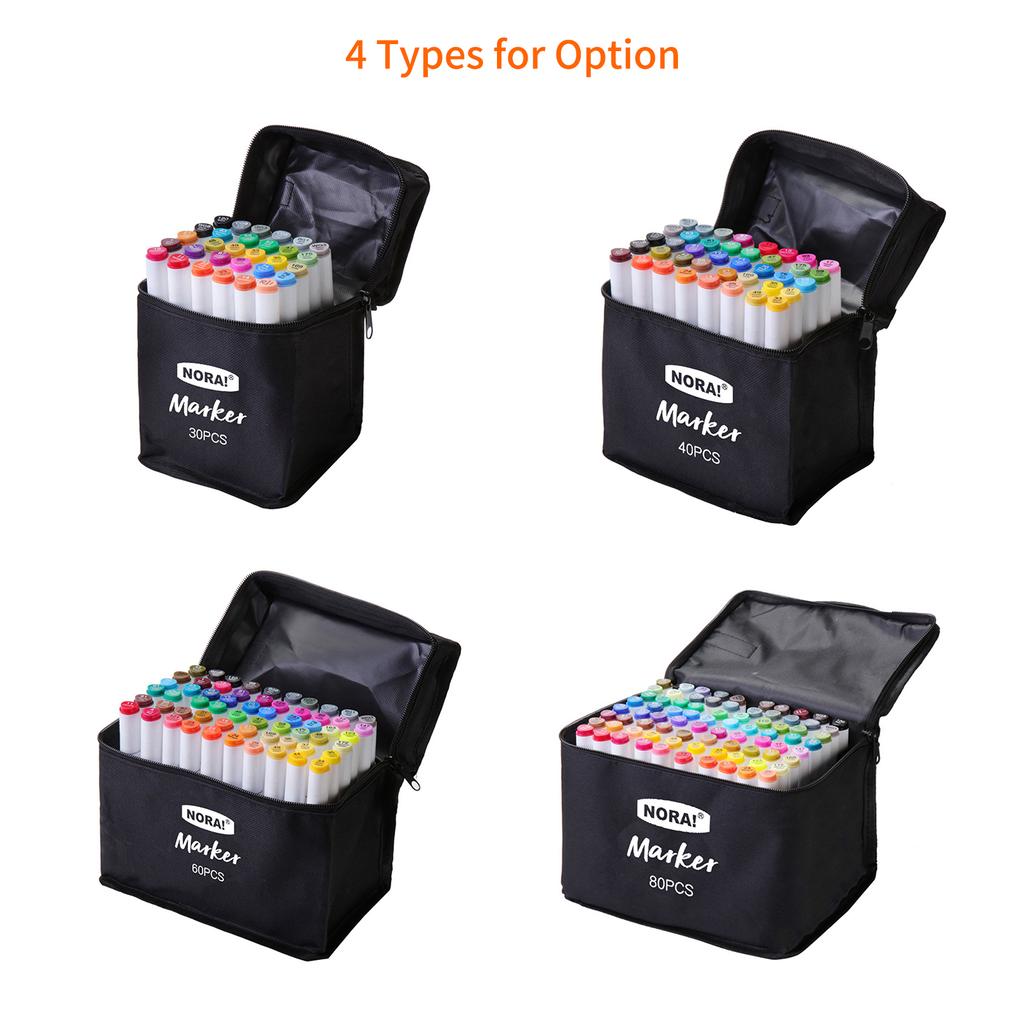 Набор спиртовых маркеров 30/40/60/80 цветов, цветные ручки с двойным наконечником, тонкие художественные маркеры, упакованные в тканевый мешочек