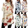Casual Fashion Print Shirt Tops High Neck Irregular Hem Long Sleeve Pullover Tops