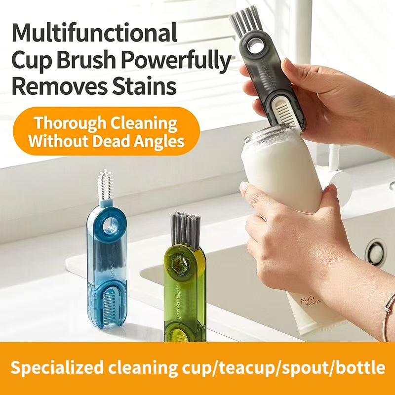3-in-1 Cup Cleaning Brush Set for Versatile Kitchen Use with U-shaped Design and Water Gap Accessory