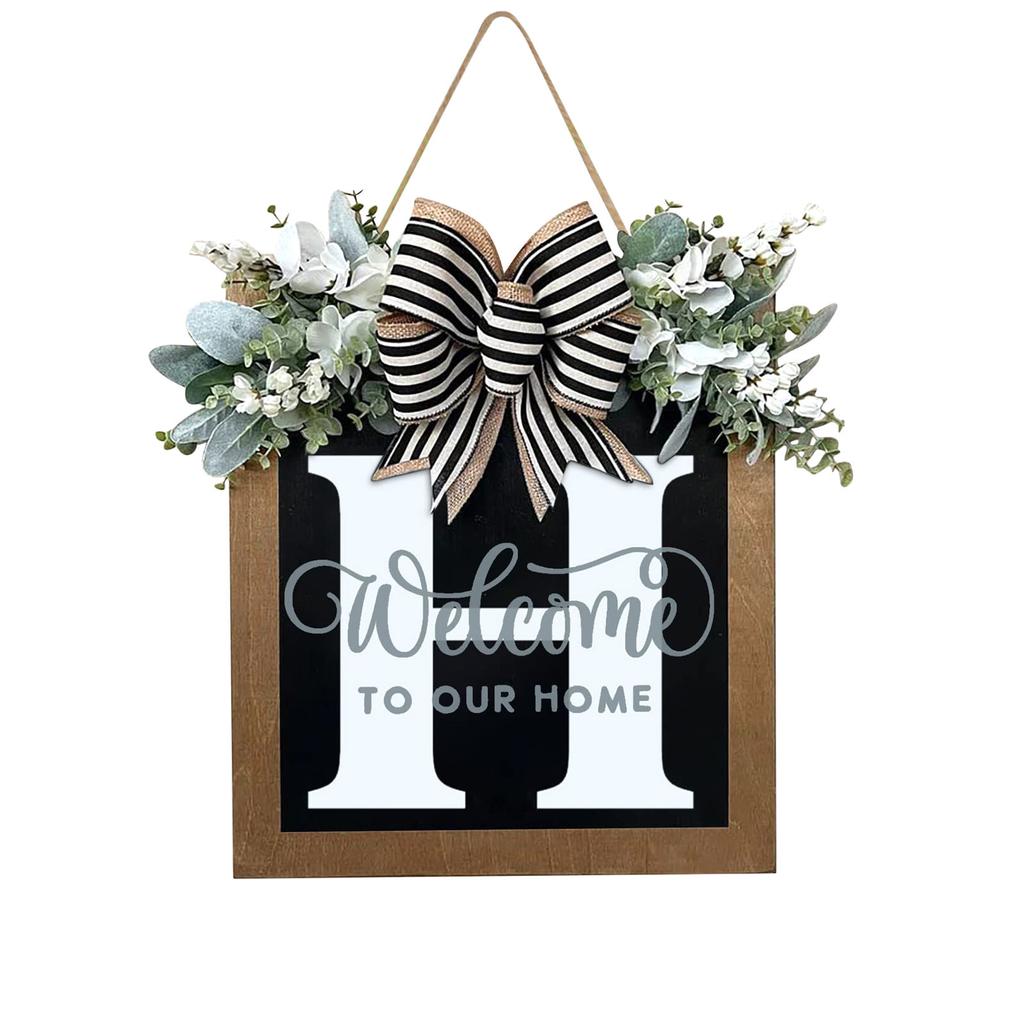 New Surname Year Round Front Door Wreath, Front Door Welcome Sign, 26 Letter Wreath With  Wreath And Bow