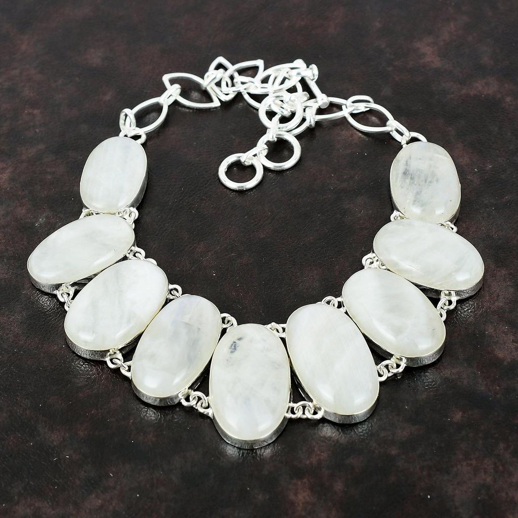 Ожерелье из радужного лунного камня, ожерелье из стерлингового серебра 925 пробы, новые ювелирные изделия, регулируемая цепочка, ожерелье, драгоценный камень, ювелирные изделия ручной работы, рождественский подарок