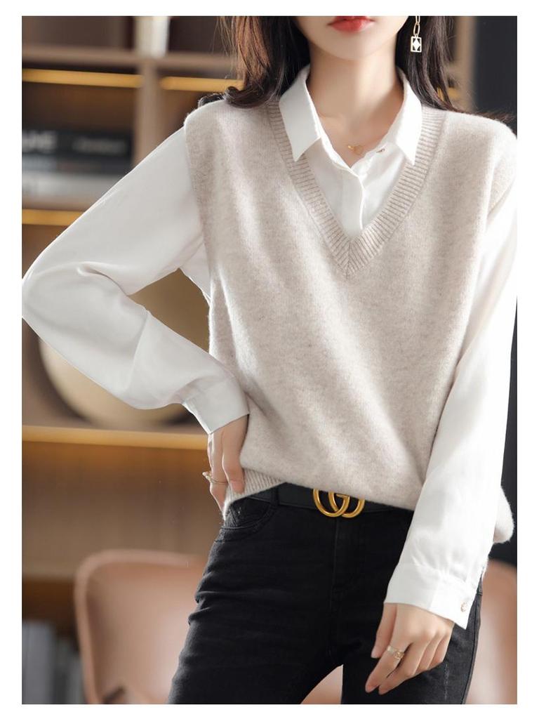 Женский вязаный жилет-свитер с V-образным вырезом - Коллекция Весна/Осень 2025, Верхняя одежда без рукавов