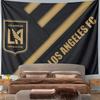 Black background with gold LAFC logo and diagonal stripes. Patterned tapestry for bedroom and living room home decor