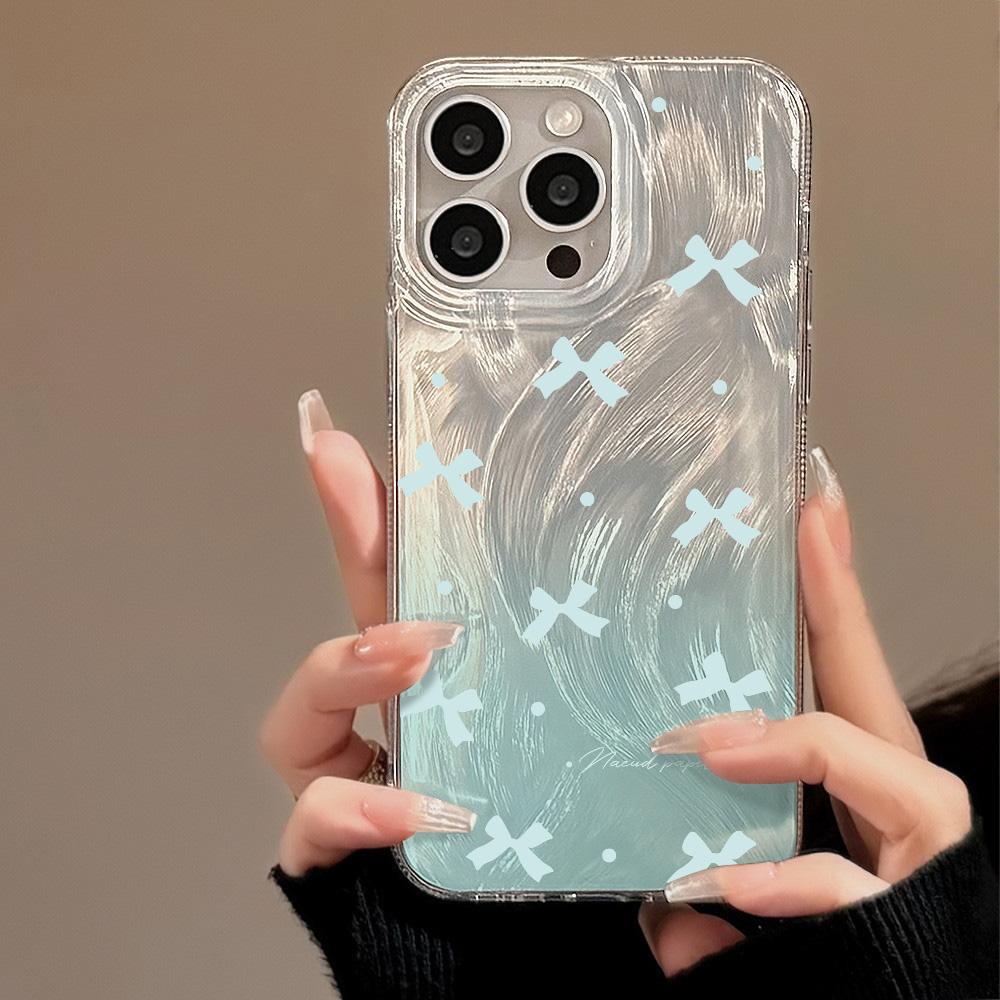 Luxury Laser Silver Bow Phone Case For iPhone 16 Pro Case iPhone 11 13 12 14 15 Pro Max Plus Bowknot Soft Shockproof Cover Funda
