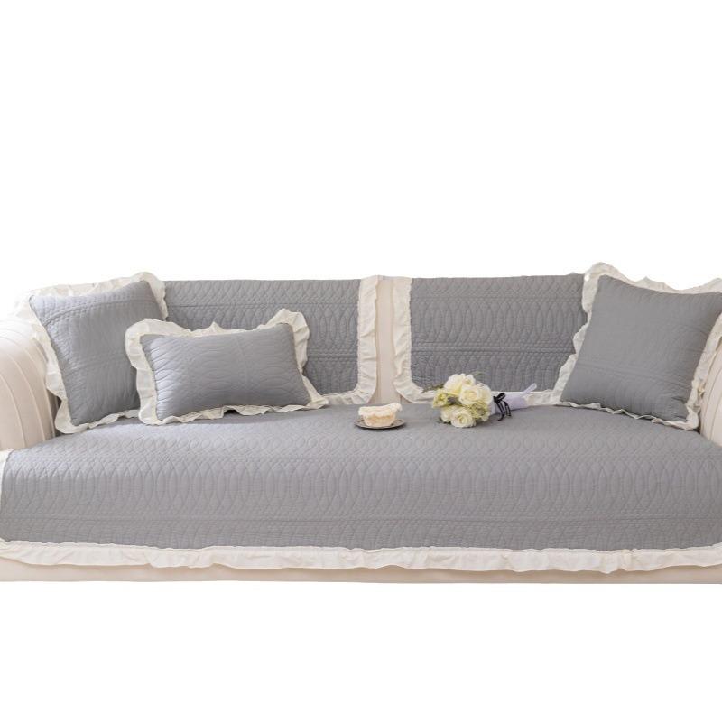 Подушка на диван из чистого хлопка с оборкой, универсальная для всех сезонов, хлопковая ткань, нескользящая ткань для чехла на подушку сиденья, простой современный чехол на диван