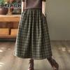 Винтажные клетчатые юбки миди женские мешковатые с высокой талией А-силуэта плотные карманы во французском стиле женские низы модные элегантные