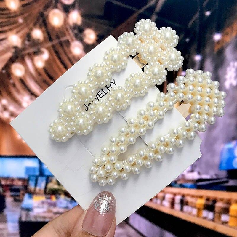 Новая корейская заколка для волос с жемчугом для женщин и девочек, заколка для волос с геометрическим рисунком, заколки с плетеным жемчугом, боковой зажим, головные уборы, модные аксессуары для волос