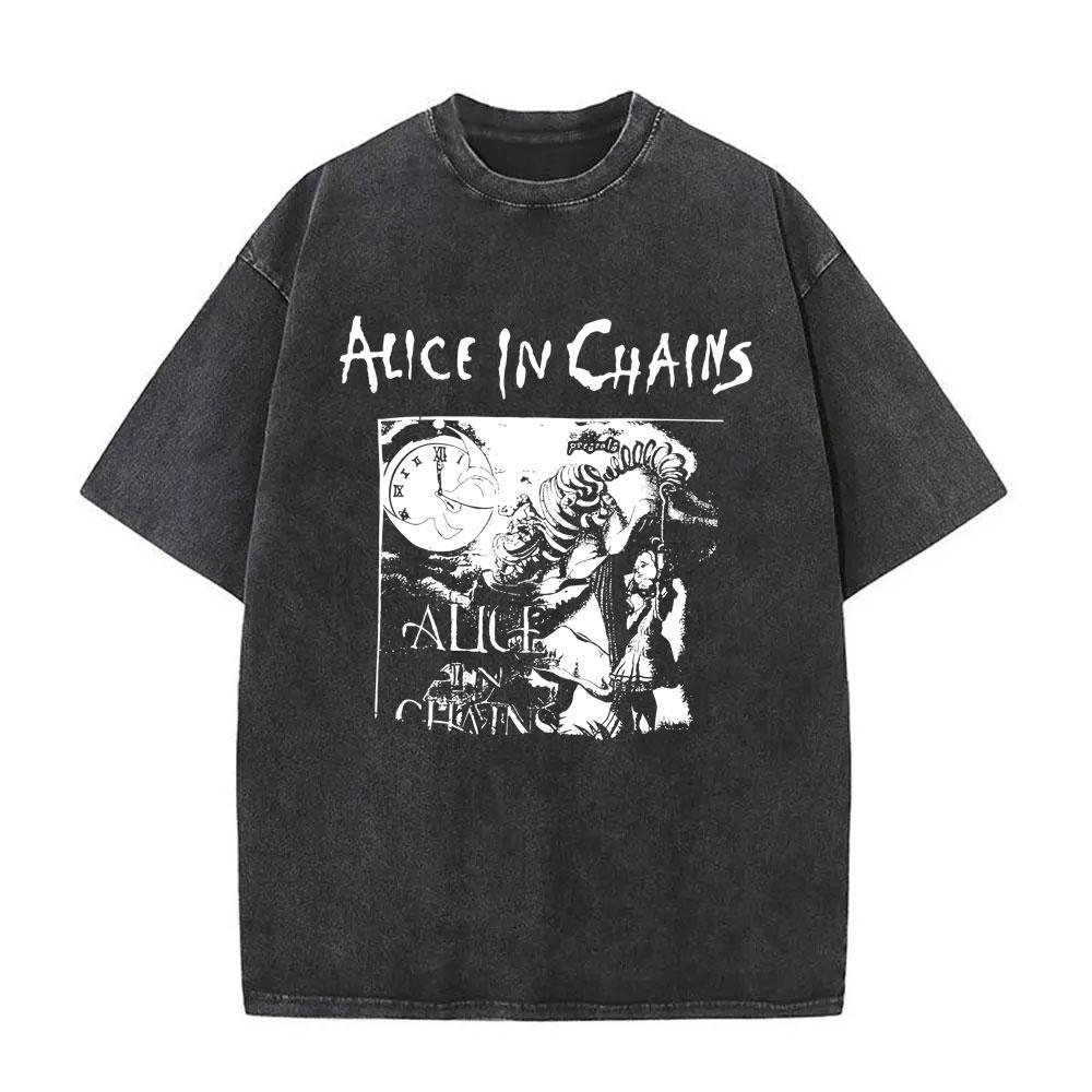 Washed Vintage Rock Band Alice in Chains Album Cover Graphic Print T-shirt Men's Women Gothic Punk Crewneck T Shirts