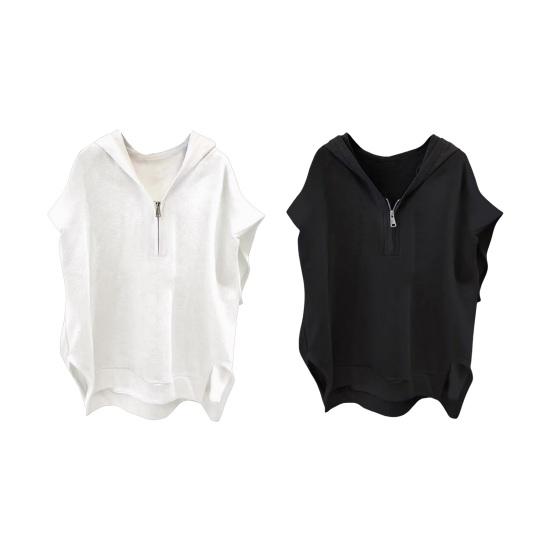 Мужской топ в стиле хип-хоп, свободный однотонный пуловер без рукавов с капюшоном на молнии, уличная одежда, клубная вечеринка, уличный хиппи