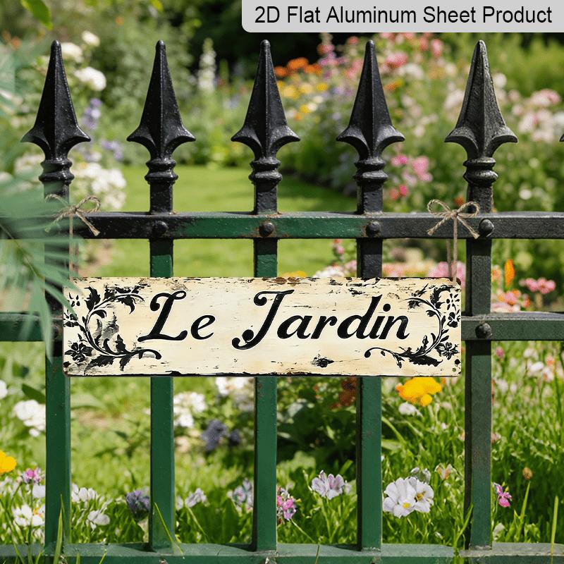 2D Flat, 2D Flat - [Home Rest] Rusty "Le Jardin" Alumium Decorative Sign - 3.94 X 15.74inch | Vintage Farmhouse Decor with Floral Pattern | Durable
