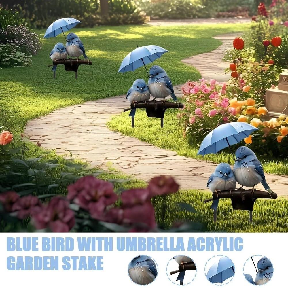 Двумерная акриловая синяя птица на колышке для сада с дизайном зонтика